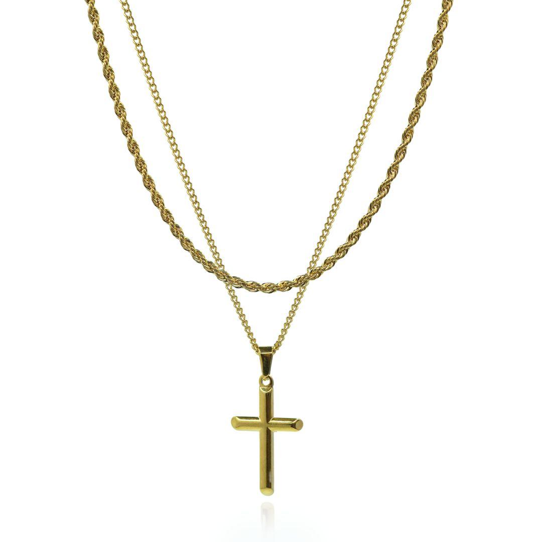 PLAIN CROSS & ROPE SET - (GOLD)