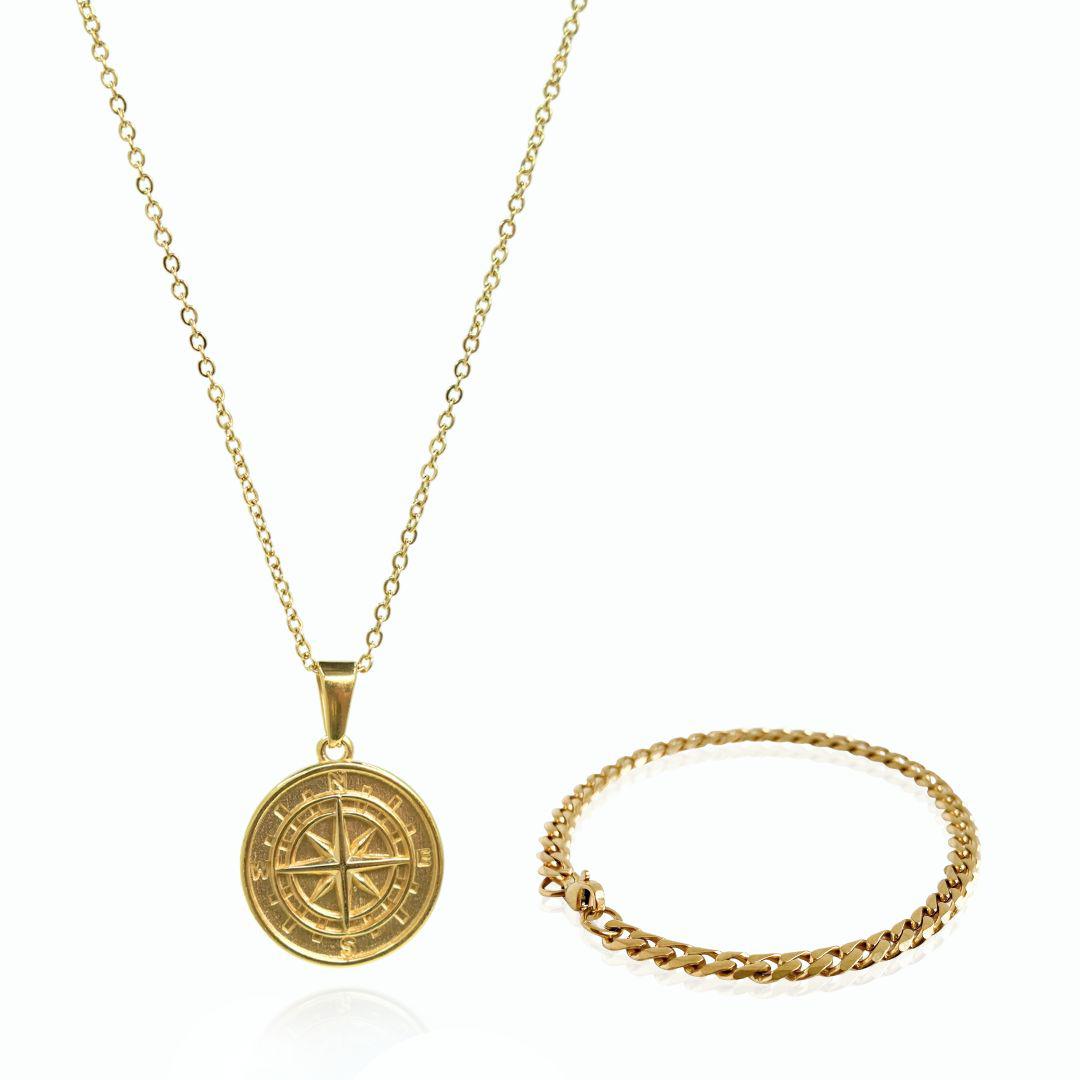 Compass & Bracelet Set - Gold