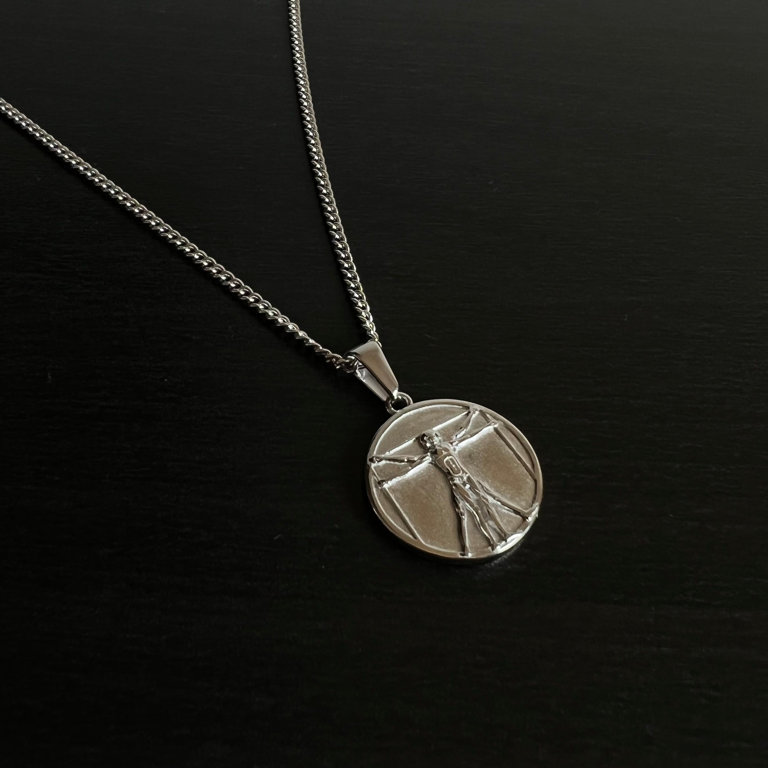 VITRUVIAN MAN PENDANT - (SILVER)-Collective Original-45cm - (Chain Included)-Collective Original