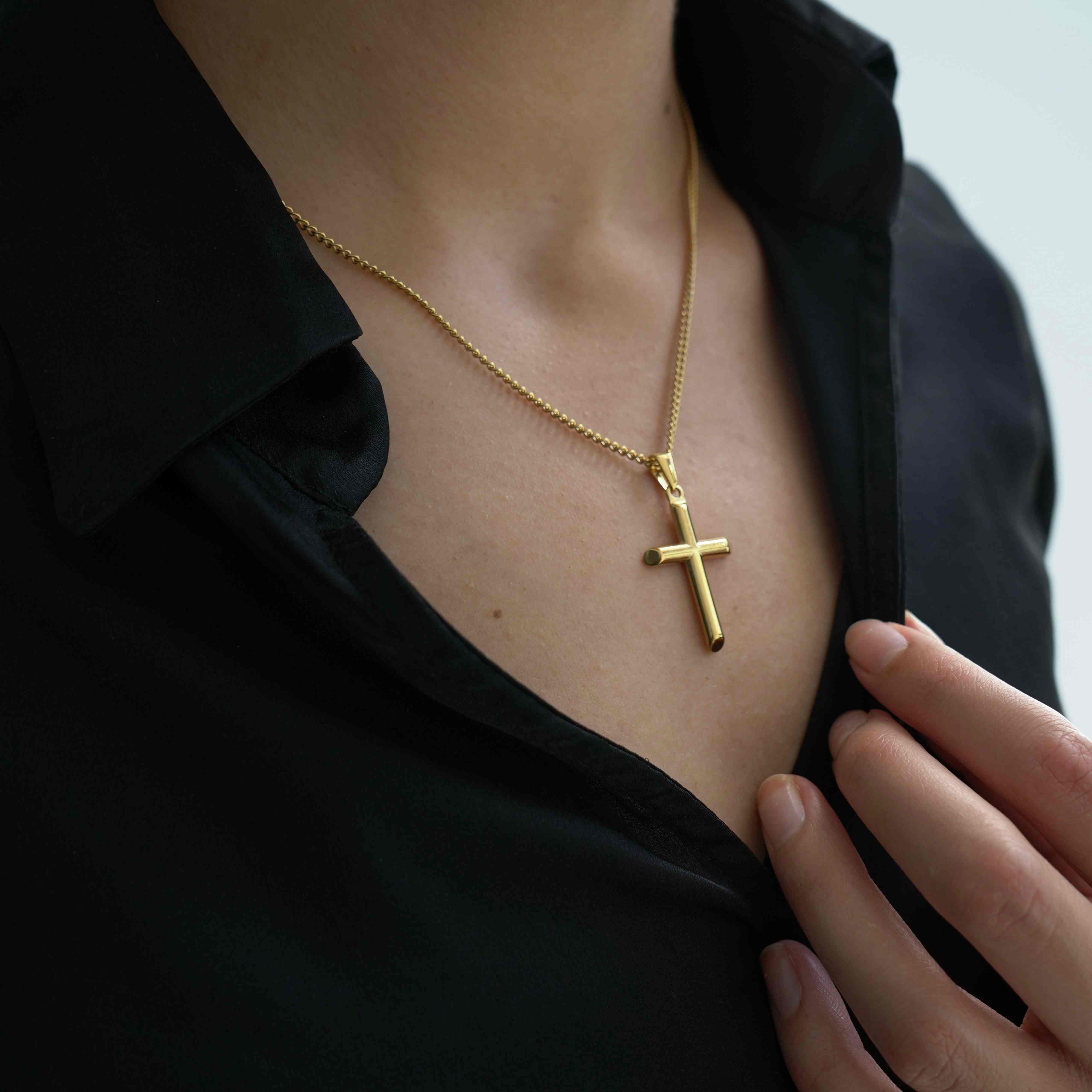 PLAIN CROSS & CHAIN SET - (GOLD)