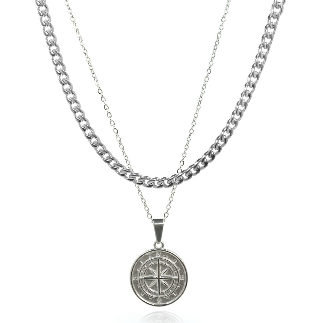 Compass & Chain Set - (Silver)